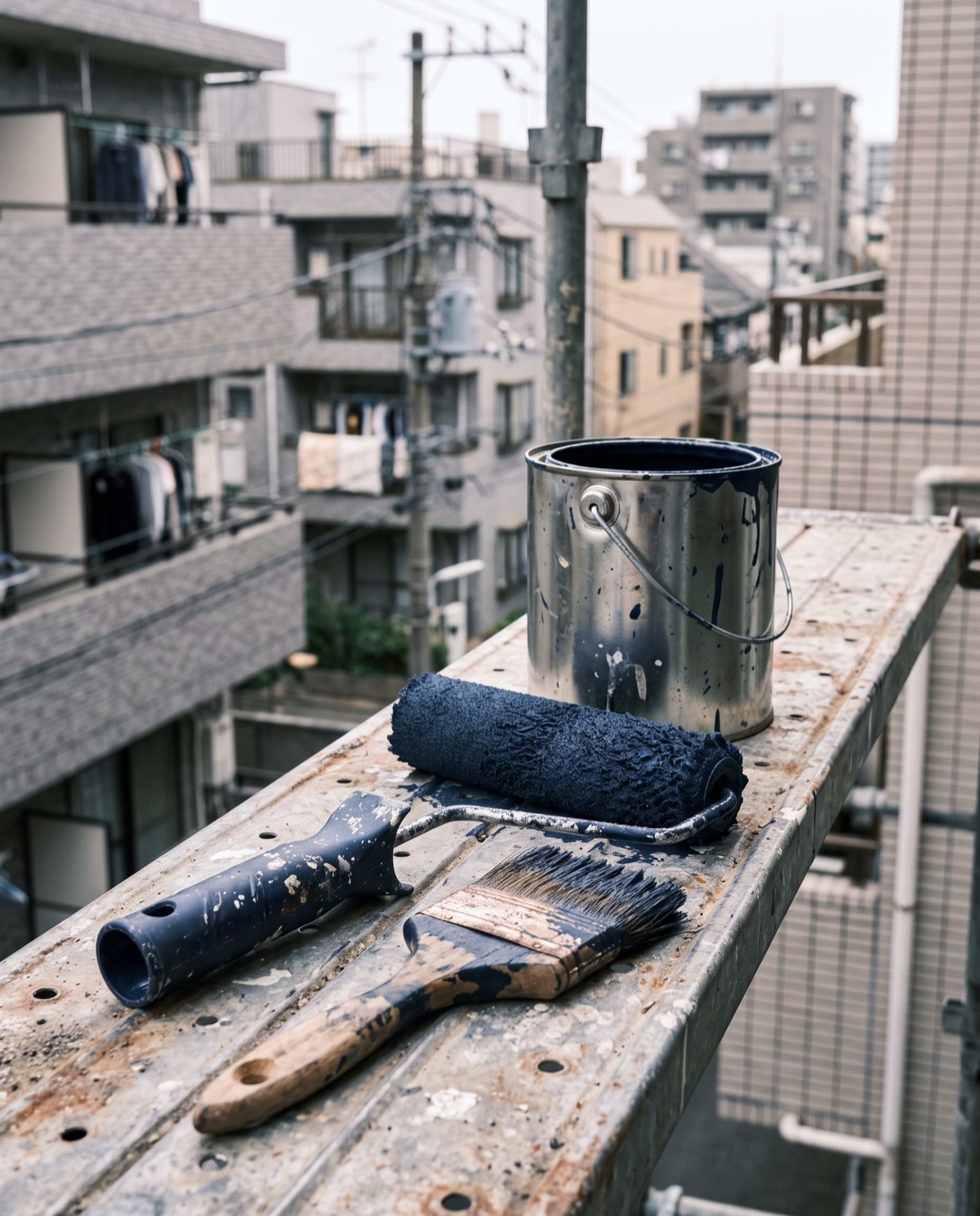塗装道具と塗料の缶